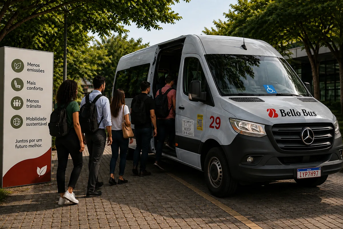 Grupo embarcando em van Bello Bus