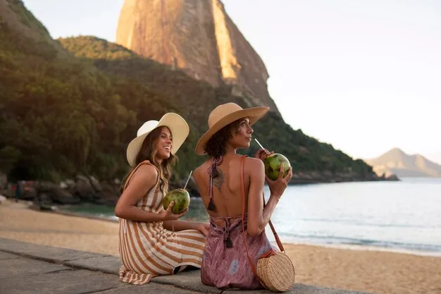 Grupo de turistas em praia