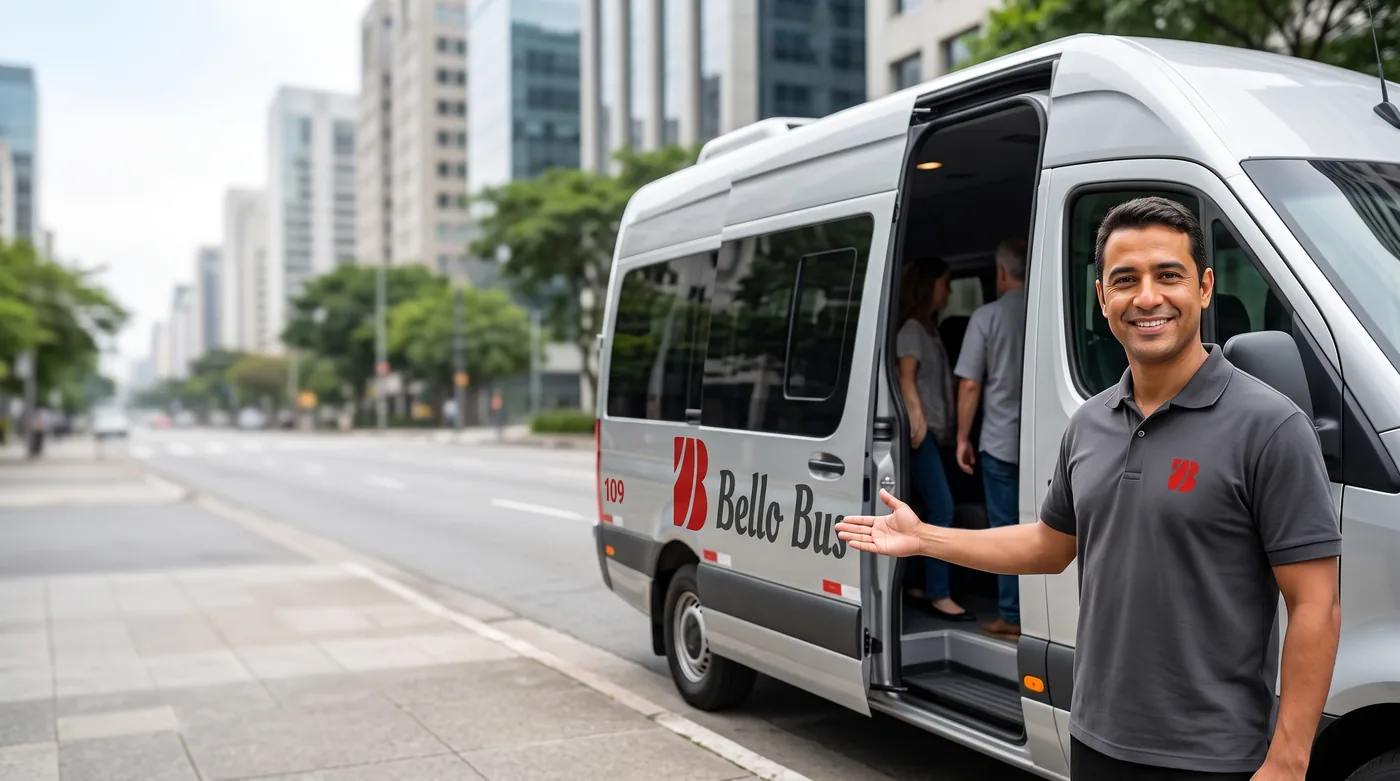 Motorista Bello Bus recebendo passageiros